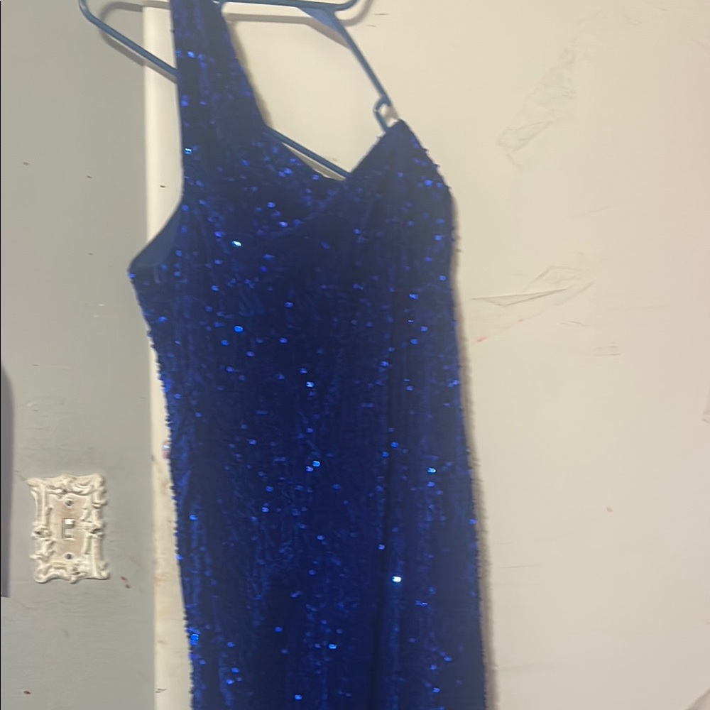 Stunning Blue Sequin One-Shoulder Dress